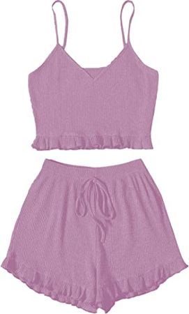 Lilac Avanova Women's Pajama Set Ruffle Trim Cami Top and Shorts 2 Piece Sleepwear Set at Amazon Women’s Clothing store