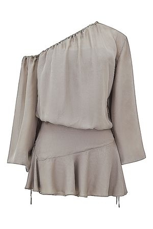 Clothing : Mini Dresses : 'Wilhelmina' Ash Green Off Shoulder Dress