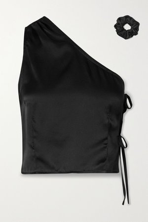 Black Laura one-shoulder silk-satin top | MaisonCléo | NET-A-PORTER