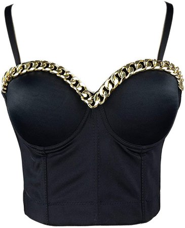 ELLACCI Women Gold Chain Smooth Push up Bustier Crop Top Corset Bra with Detachable Straps Black at Amazon Women’s Clothing store