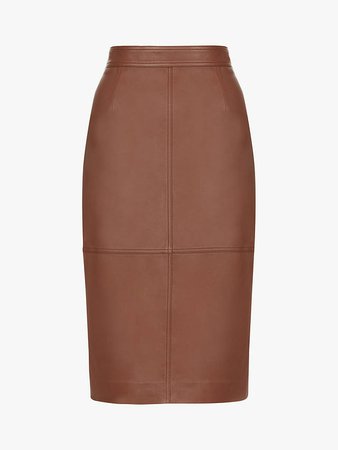 Hobbs Thea Leather Skirt, Tan at John Lewis & Partners