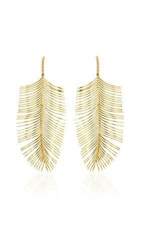 Essere Long Palm 18k Yellow Gold Diamond Earrings