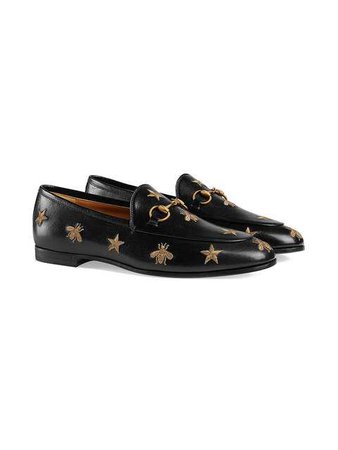 Gucci Black Gold Jordaan Leather Loafers - Farfetch