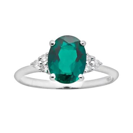 10k White Gold Lab-Created Emerald & Diamond Accent Ring