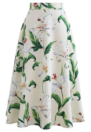 Gorgeous Floral Print A-Line Midi Skirt in Green - Retro, Indie and Unique Fashion