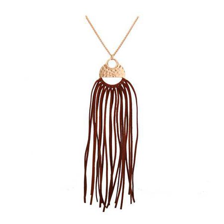Faux Leather Tassel Round Pendant Necklace In Deep Brown | Twinkledeals.com