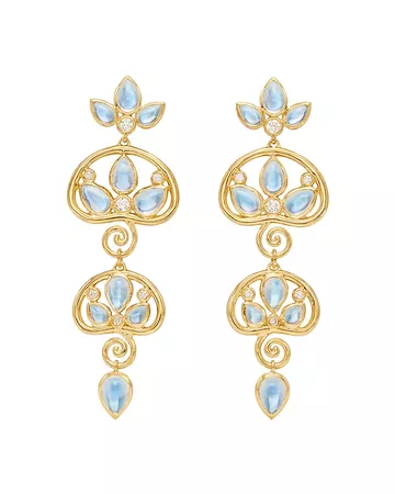 Temple St. Clair 18K Yellow Gold Perse Moon Blue Moonstone & Diamond Double Drop Earrings | Bloomingdale's