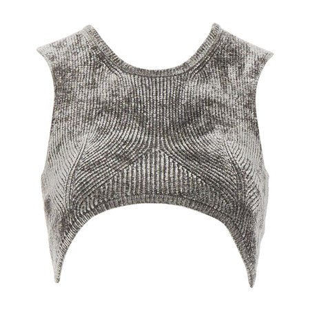 ALEXANDER WANG grey stretch velour contoured ribbing cropped bra top XS For Sale at 1stdibs
