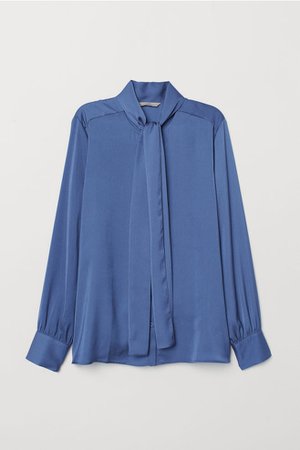 Blouse with Tie Collar - Dusky blue - Ladies | H&M US