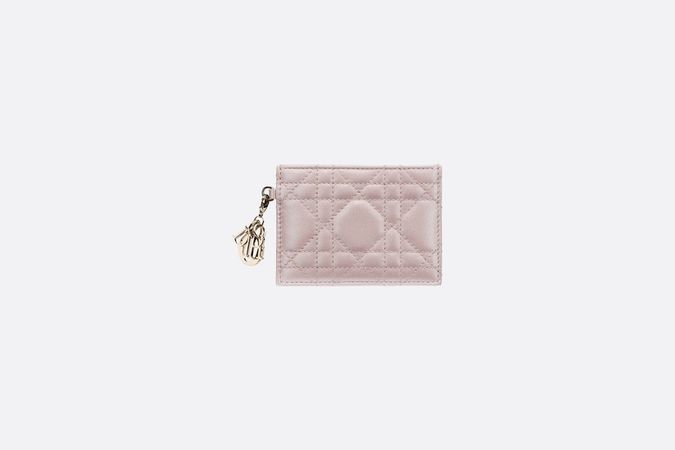 Lady Dior lambskin card holder lotus pearly