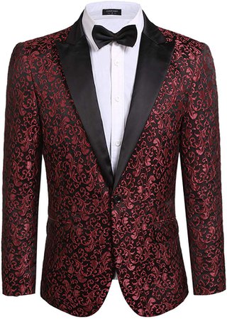 JINIDU Men's Floral Party Dress Suit Stylish Dinner Jacket Wedding Blazer Prom Tuxedo Red at Amazon Men’s Clothing store