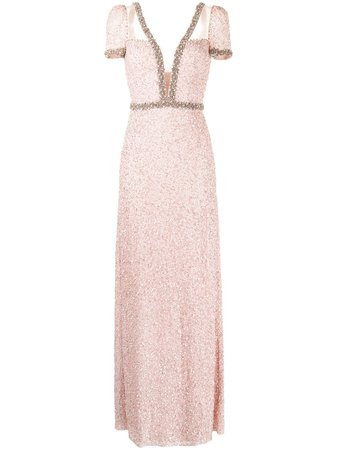 Shop pink Jenny Packham Pastel Love plunge-neck gown with Express Delivery - Farfetch