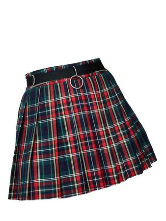 checkered skirt with chain belt