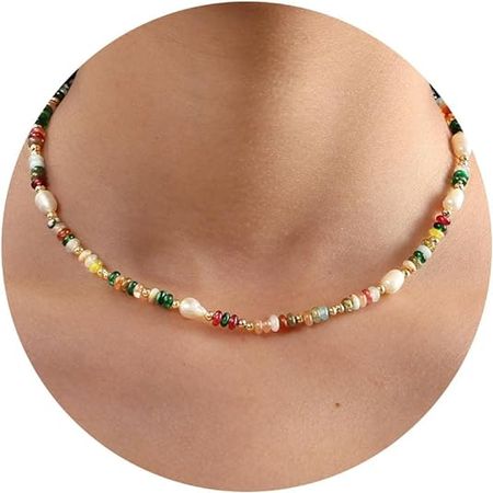 Amazon.com: Beaded Necklaces for Women Girls Choker Necklace Colorful Bead Necklace Summer Beach Choker Boho Gemstone Adjustable Y2K Trendy Christmas Jewelry Stocking Stuffers for Teens: Clothing, Shoes & Jewelry