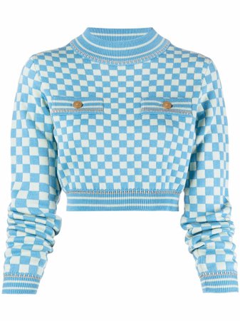 Versace checkeredboard-print cropped jumper