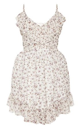 Plus White Ditsy Floral Strappy Frill Skater Dress | PrettyLittleThing