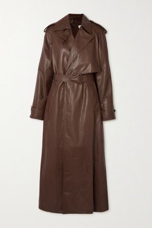 brown leather trench