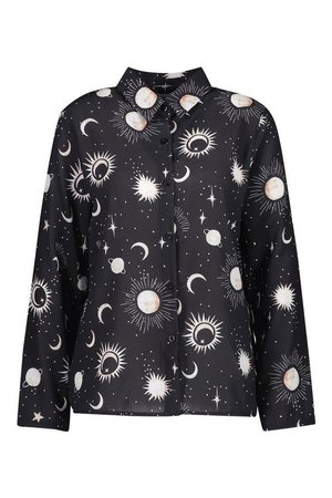 Woven Star + Moon Print Shirt | Boohoo