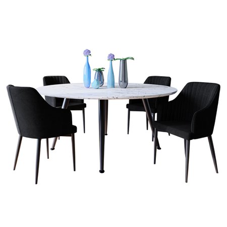 Eugene Dining Table with 4 Elly Chairs Set in Black
