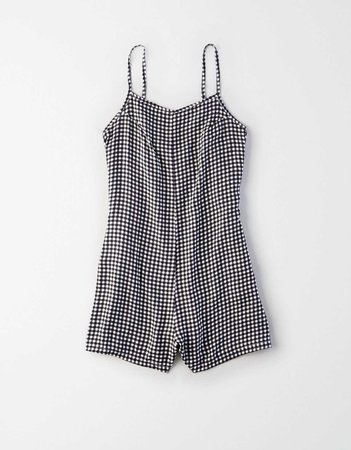 Don't Ask Why Straight Neck Romper, Black | American Eagle Outfitters