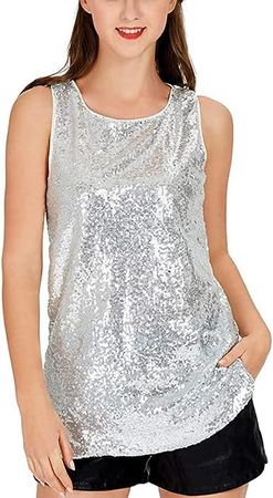 Henly Gift for Women Sequin Tank Top Sleeveless Sparkle Shimmer Vest Tops Glitter Camisole at Amazon Women’s Clothing store