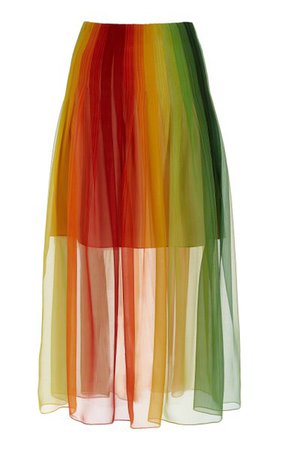 Dégradé Silk-Chiffon Midi Skirt By Oscar De La Renta | Moda Operandi