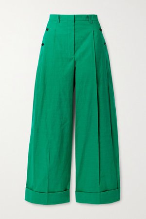 Cotton-blend Wide-leg Pants - Green