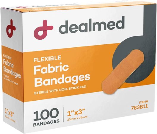 Amazon.com: Dealmed Sterile Flexible Fabric Adhesive Bandages – 1x3 Inch – 100/Box - Breathable First Aid Strip Pack - Soft Stretch Wound Patch for Medical, Emergency Kits & Clinic : Health & Household