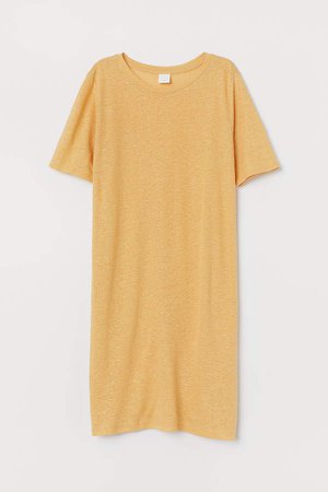 Linen-blend T-shirt Dress - Yellow