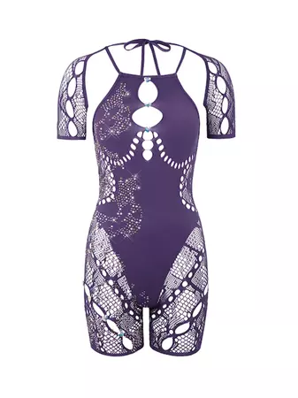 Becky Lace Cut-Out Embellished Romper Purple | POSTER GIRL