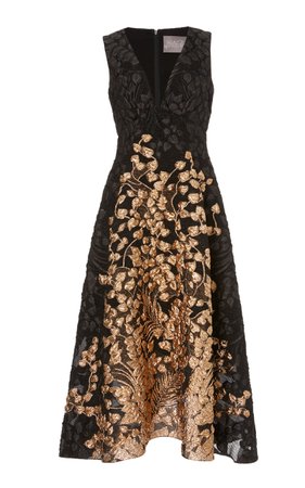 Two-Tone Jacquard Midi Dress by Lela Rose | Moda Operandi