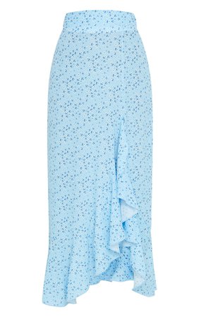 Blue Floral Frill Hem Wrap Maxi Skirt | PrettyLittleThing USA