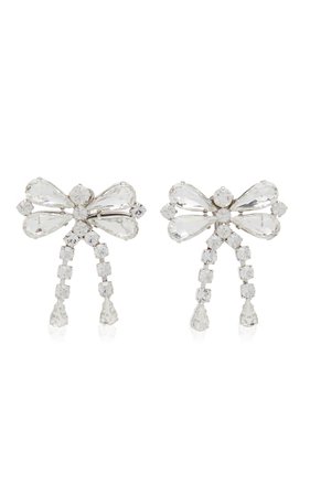 Crystal-Embellished Silver-Tone Bow Earrings By Alessandra Rich | Moda Operandi