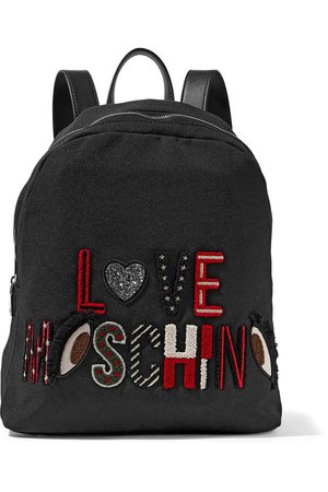 Leather-trimmed appliquéd canvas backpack | LOVE MOSCHINO | Sale up to 70% off | THE OUTNET