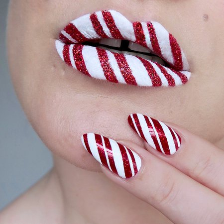 Candy Cane/Peppermint Lips & Nails