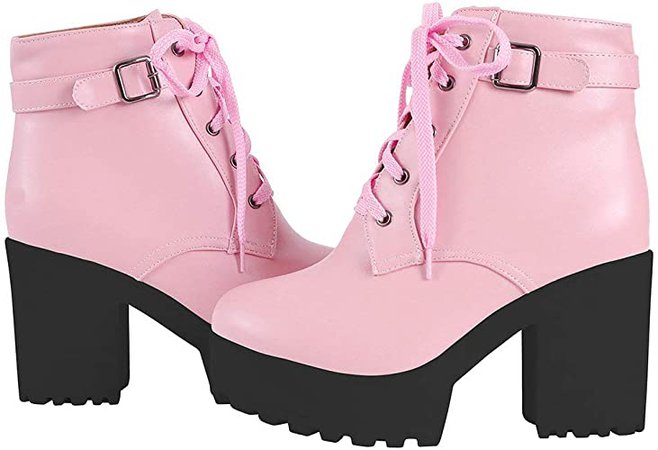 Amazon.com | Parisuit Women's Chunky Lace Up Booties Platform High Heel Ankle Boots Fashion Autumn Winter Shoes | Ankle & Bootie