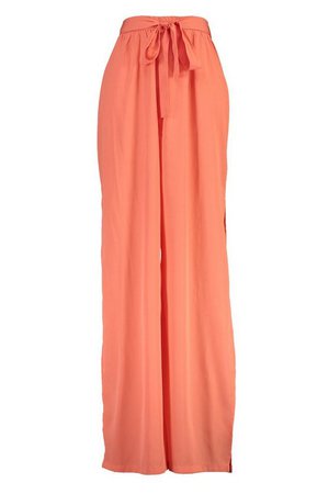 Tall Belted Side Spilt Beach Trousers | boohoo coral