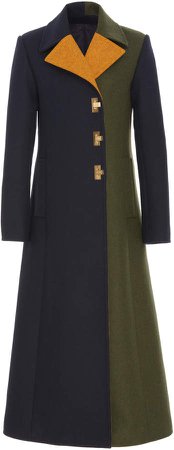 Collared Color-Blocked Wool-Blend Coat