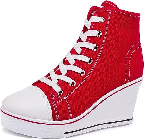 Amazon.com | Hurriman Wedge Sneakers for Women, High Heel Platform High Top Canvas Shoes Lace up Zipper Fashion Sneakers, Tenis Zapatos de Cuña Plataforma Tacón para Mujer, Suitbale for Y2K & Harley Quinn Cosplay | Fashion Sneakers