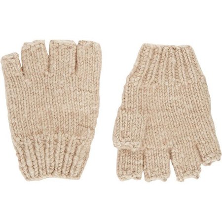 Light Brown Fingerless Knit Gloves