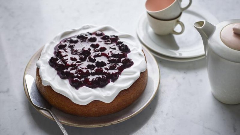 Lemon tendercake with blueberry compôte recipe - BBC Food