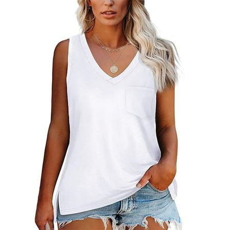 Summer V-Neck Sleeveless Solid Color Plus Size Women Tank Tops Shirt - Walmart.com