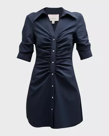 Cinq a Sept Elina Ruched Button-Front Mini Dress | Neiman Marcus