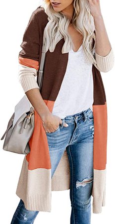 Lovaru Womens Boho Open Front Cardigan Colorblock Long Sleeve Loose Knit Lightweight Sweaters at Amazon Women’s Clothing store