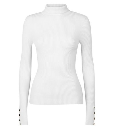 Off White Roll Neck Popper Cuff Top | New Look