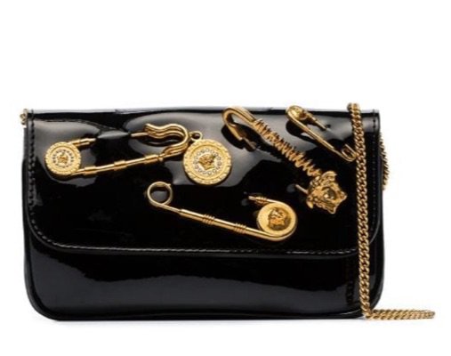 black pinned Versace purse
