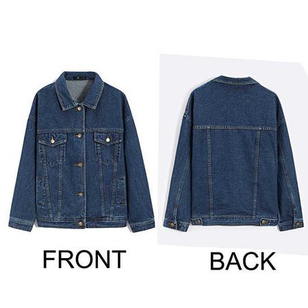 Loose Blue Denim Jackets for Women, Navy Blue Jean Jacket Women, Long Sleeve Womens Denim Jean Jacket at Amazon Women's Coats Shop