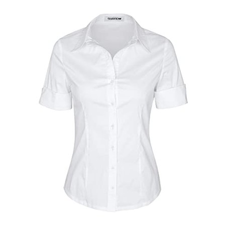 Womens White Button Up Shirt Short Sleeve