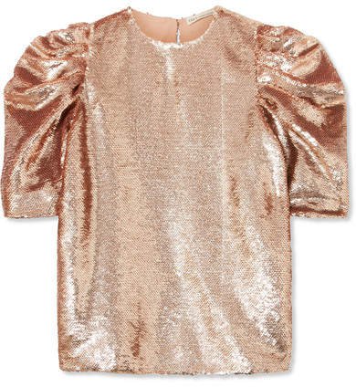 Rae Ruched Sequined Tulle Top - Metallic