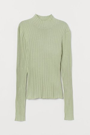 Ribbed Turtleneck Sweater - Light green - Ladies | H&M US